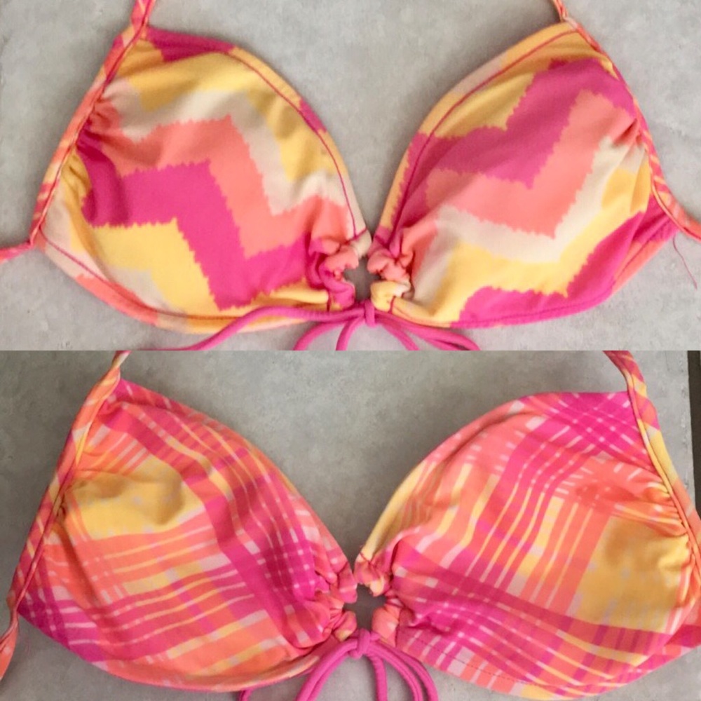 Reversible Bikini Top Pink Stripes Plaid